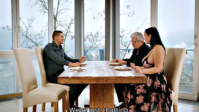 CUCK4K. Grey-haired cuckold doesn't mind his wife with huge breasts cheating