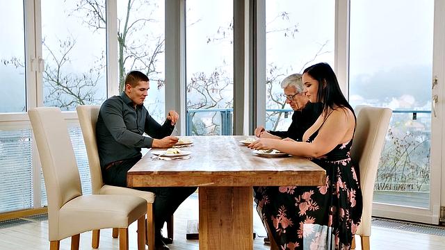 CUCK4K. Grey-haired cuckold doesn't mind his wife with huge breasts cheating