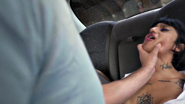 Cab college babe in uniform pleasing her driver