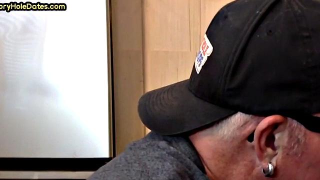 Gloryhole DILF gets fucked in ass after closeup BJ