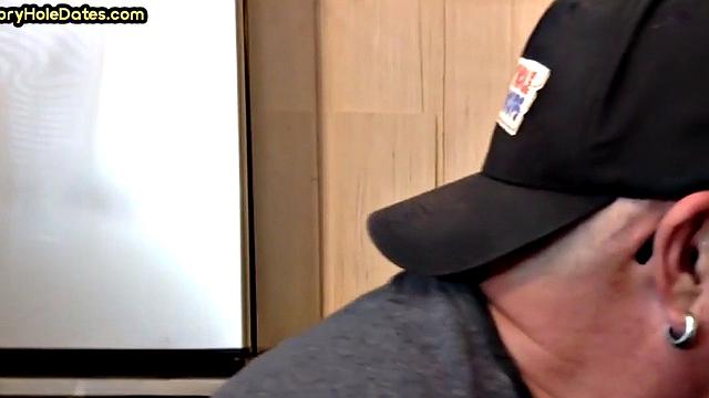 Gloryhole DILF gets fucked in ass after closeup BJ