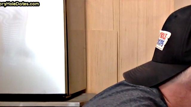 Gloryhole DILF gets fucked in ass after closeup BJ