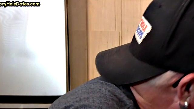 Gloryhole DILF gets fucked in ass after closeup BJ