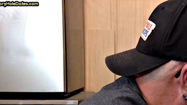 Gloryhole DILF gets fucked in ass after closeup BJ