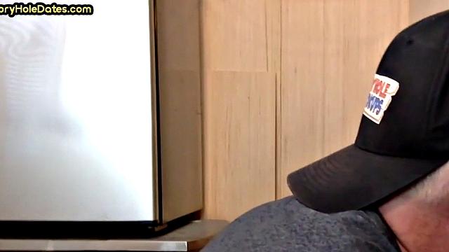 Gloryhole DILF gets fucked in ass after closeup BJ