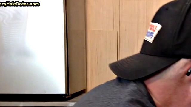 Gloryhole DILF gets fucked in ass after closeup BJ