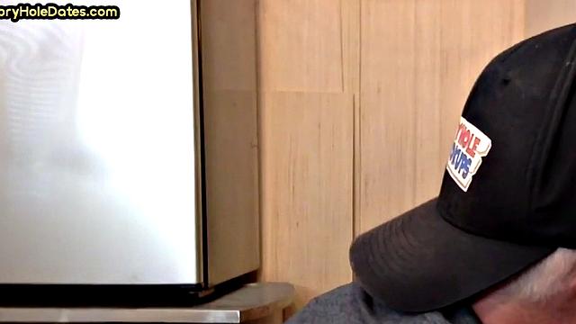 Gloryhole DILF gets fucked in ass after closeup BJ