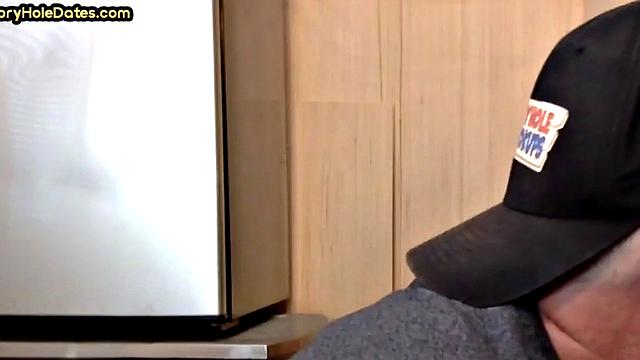 Gloryhole DILF gets fucked in ass after closeup BJ