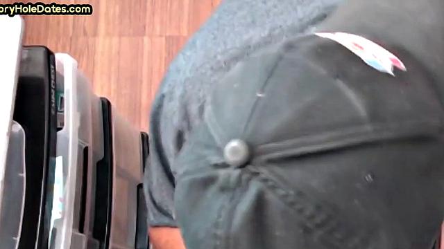 Gloryhole DILF gets fucked in ass after closeup BJ