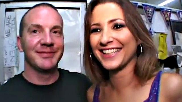 BabyJane with group of men giving bjs