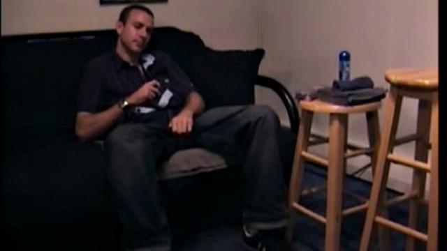 After the straight porno begins playing, Troy strips naked and begins stroking his cock, as the camera explores all the of his body.