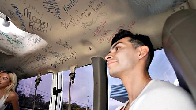 Picked up guy fucks gay ass in public van outdoors