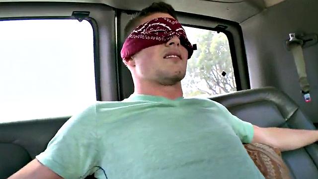 Blindfolded real sucked by gay in van till cumshot
