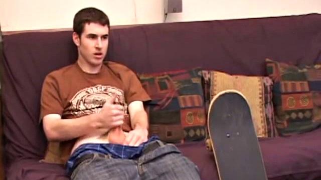 Brian Barrett pulls out his dick and starts stroking. Soon a large anal sex toy approaches from off camera and penetrates Brian's hole. After inserting a second dildo, Brian blows his load.