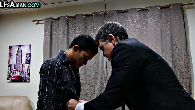 Asian twink barebacking DILF at the office