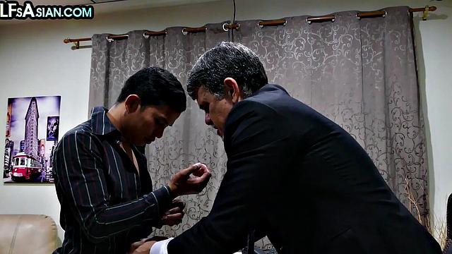 Asian twink barebacking DILF at the office