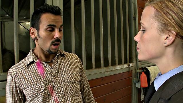 Hairy pussy slave gets barebacked outdoors with gloves & femdom mistress