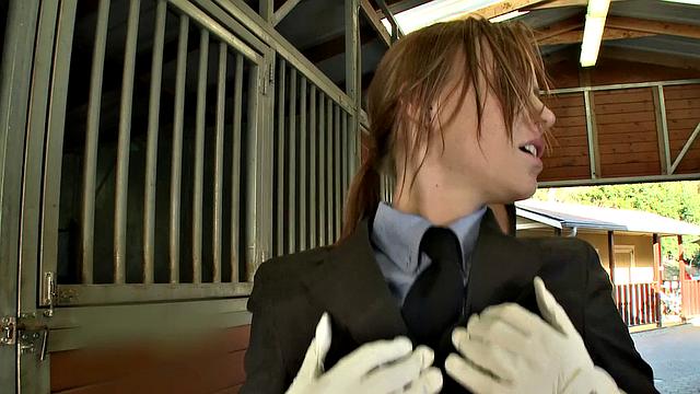 Hairy pussy slave gets barebacked outdoors with gloves & femdom mistress