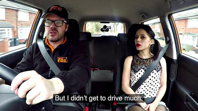 A tattooed teen with small tits ride her instructor's hard cock in doggystyle with glasses on