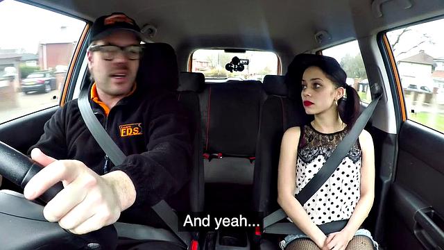 A tattooed teen with small tits ride her instructor's hard cock in doggystyle with glasses on