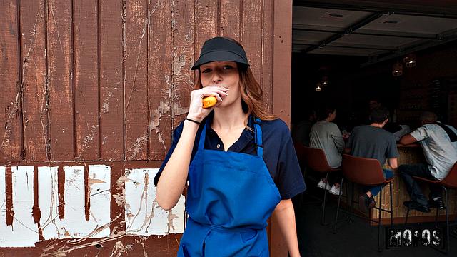 Waitress Breaks for Big Sub