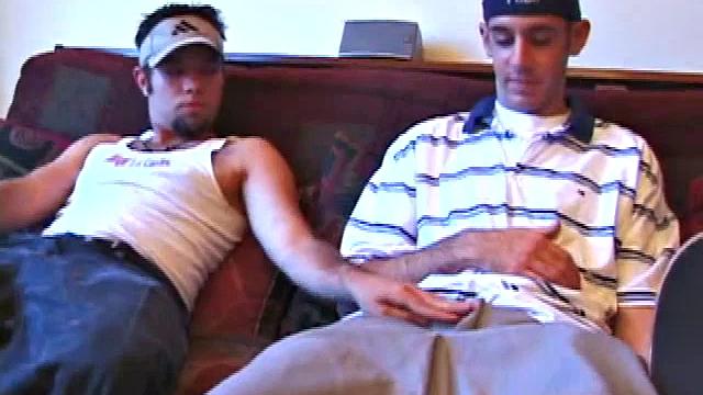 The boys are watching some porn, when Apollo leans over to give Tag some. Tag strokes Apollo, and it looks like this straight boy wants to give him some.