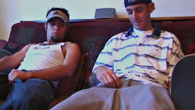 The boys are watching some porn, when Apollo leans over to give Tag some. Tag strokes Apollo, and it looks like this straight boy wants to give him some.