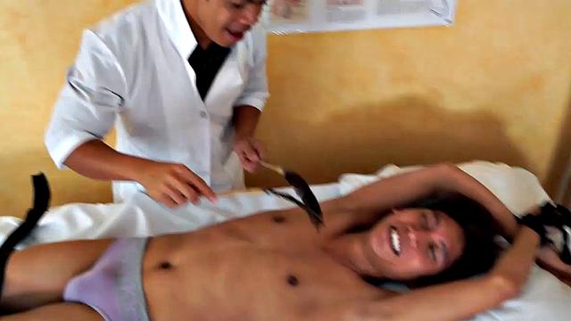 Rave just assumed that his doctor's name Dr. Tickles was just a peculiar name. But little did he know that his kinky doctor also has a peculiar method of treating his young Asian twink patients. He uses tickle therapy to cure them of their ailment.