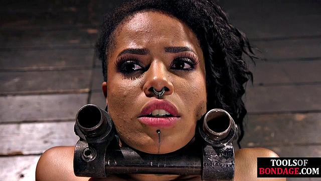 Submissive ebony pleases her master