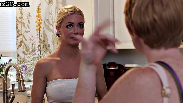 Lez inked MILF licking and fingering in 3way on sofa