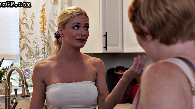 Lez inked MILF licking and fingering in 3way on sofa