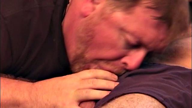 Ben is a hairy man, with a pierced cock. Auntie Bob moves in to give it some oral pleasuring.