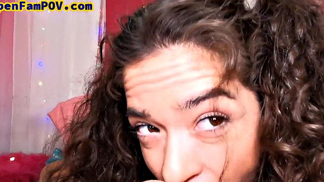 POV stepdaughter throating stepdad before doggystyle