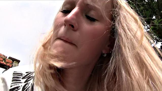 Watch this blonde bombshell bounce her tits while riding a hard cock in denim shorts and panties