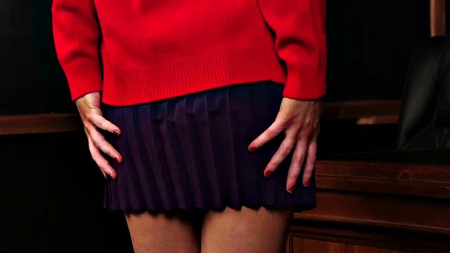 Upskirt teasing voyeur watching the professor