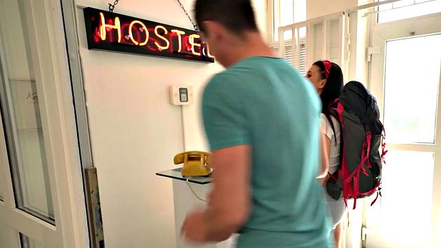 Amateur hostel backpacker babe nailed by owner