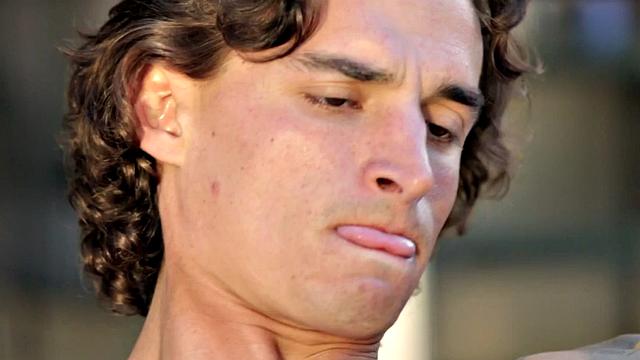 Sixpack jock solo masturbates on sunbed outdoors