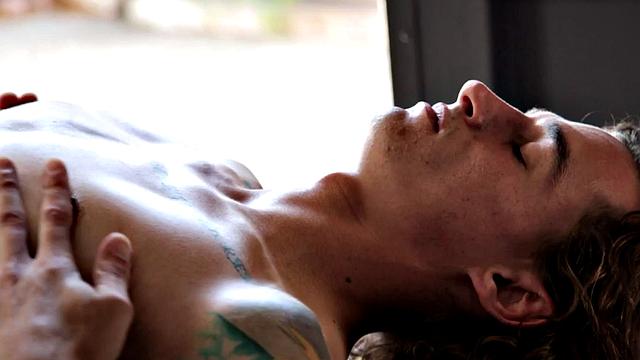 Sixpack jock solo masturbates on sunbed outdoors