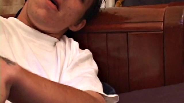 When young Sean Cage unzips his pants, he pulls out his stiff cock and goes to work on it. He gives himself a little head and then inserts sex toys up his ass, before stroking out a warm cum load onto his tummy.