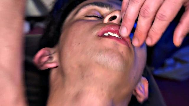 Twink Latino spitroasted by DILFs after rimjob