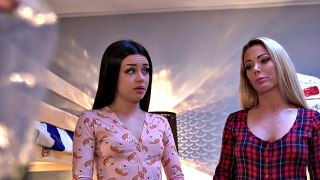 Hostel girls fucked in threesome by big white cock