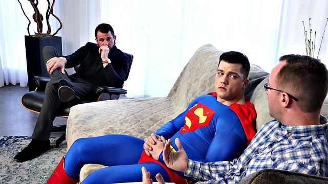 Cosplay mesmerized stud fucks cocksucking bottom in threesome