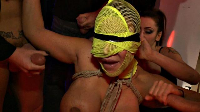 Public bitches drilled in group sex by nasty dominating guys