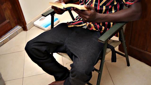 Real African twink jerks his black cock till cumshot