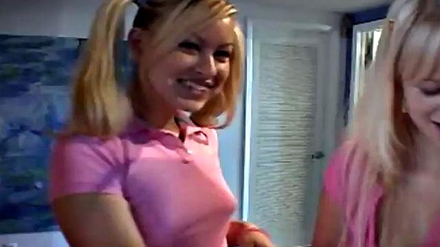 Sexy blonde twins go down on pussy