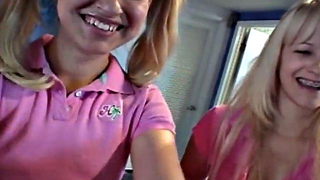 Sexy blonde twins go down on pussy