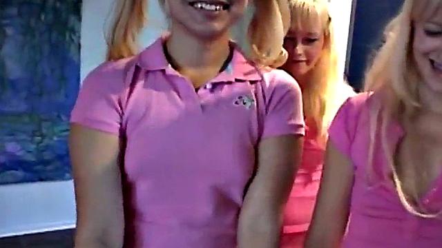 Sexy blonde twins go down on pussy
