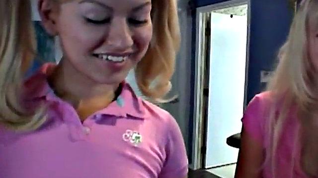 Sexy blonde twins go down on pussy