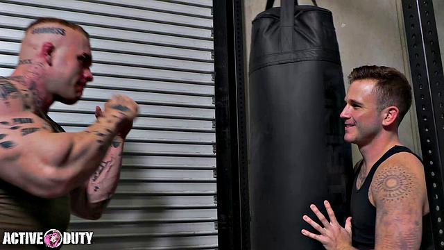 Beefy Tatted Soldier Fucks Horny Jock = ActiveDuty