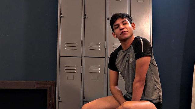 Barebacked Latin twink smashed in locker room by cock